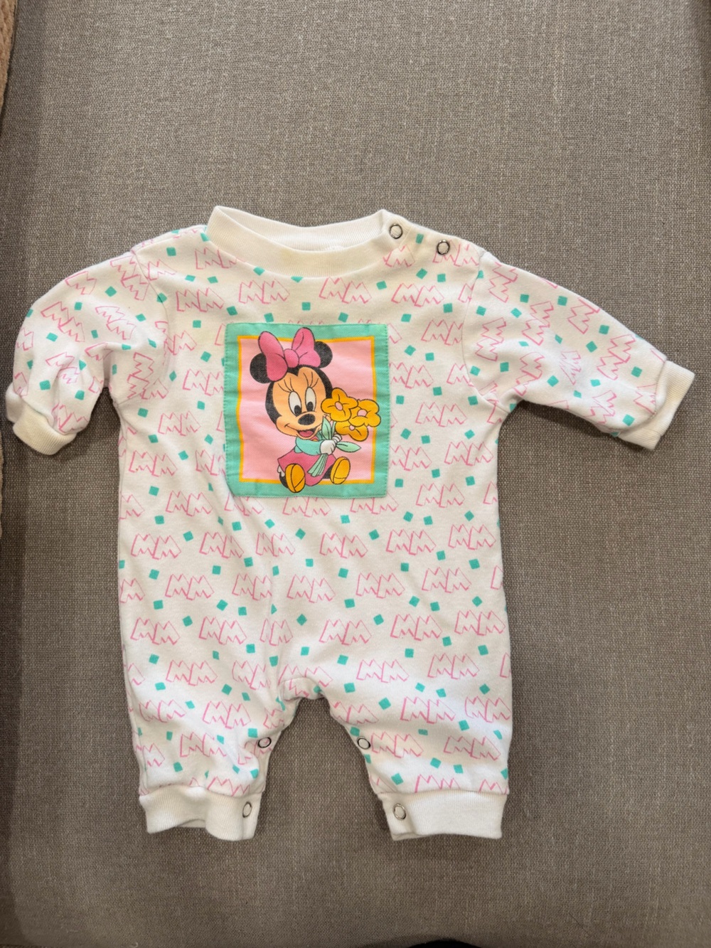 Vintage Minnie Mouse Baby Romper 0-6M Disney Babies One Piece Outfit